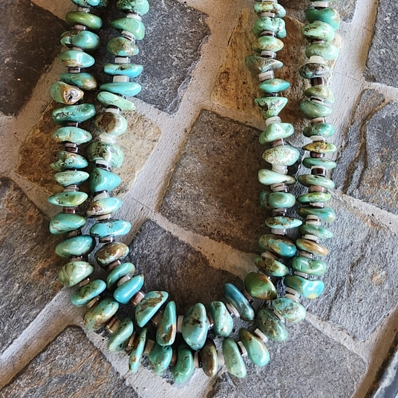 Sterling Silver Genuine Turquoise 2 strand Necklace Set - Picture 14 of 17